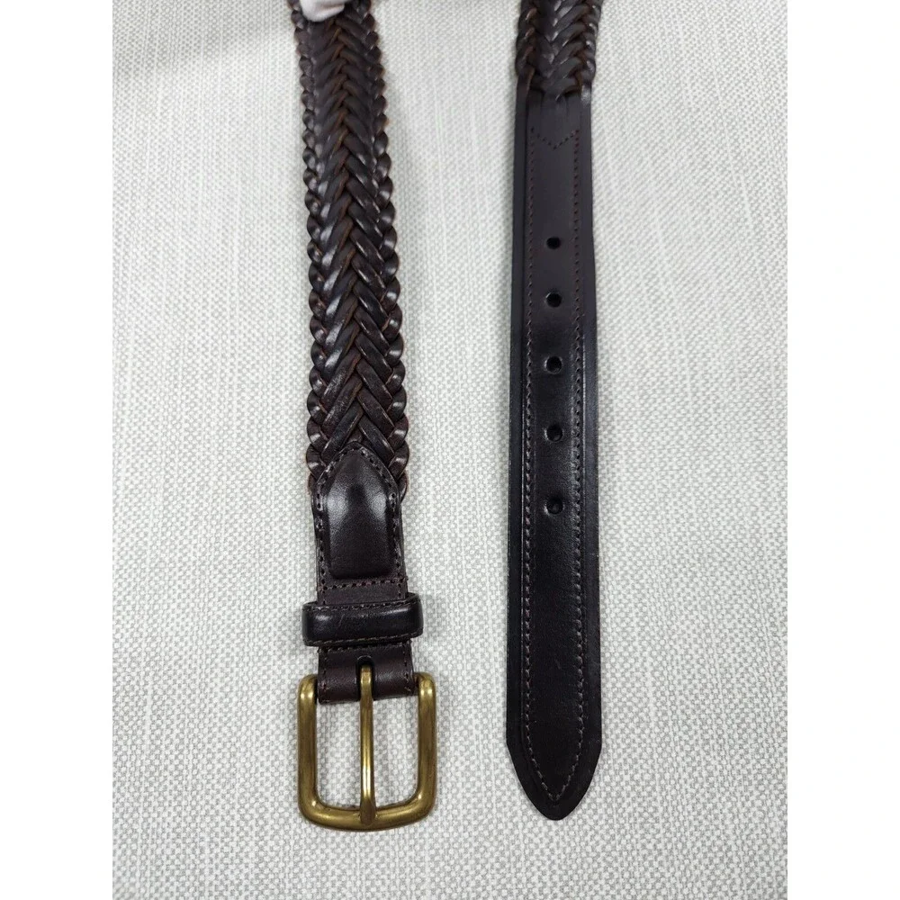 Duluth Trading Co Sz 36 Dark Brown Leather Belt Braided Woven Brass Buckle Flaw